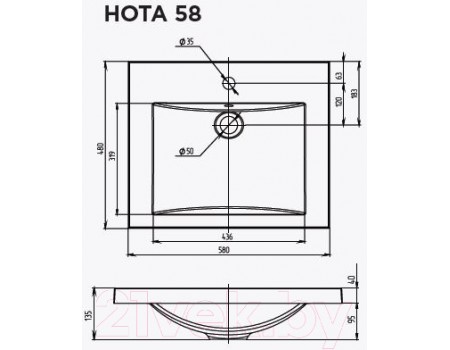Умывальник 1Марка Нота New Polytitan 58