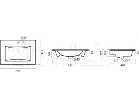 Умывальник Sanita Luxe Quadro 75 / QDR75SLWB01