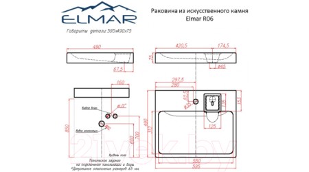 Умывальник Elmar R-06 с сифоном (белый)