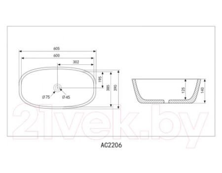 Умывальник Abber Rechteck AC2206 (белый)