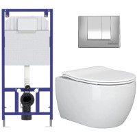 Унитаз подвесной с инсталляцией Ceramica Nova Rimless CN3001 + 040000 + S2 040042