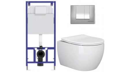 Унитаз подвесной с инсталляцией Ceramica Nova Rimless CN3001 + 040000 + S2 040042