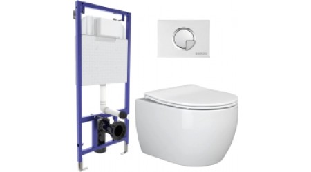 Унитаз подвесной с инсталляцией Ceramica Nova Rimless CN3001 + 040222 + кнопка R2