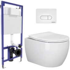 Унитаз подвесной с инсталляцией Ceramica Nova Rimless CN3001 + 040231 + кнопка D1