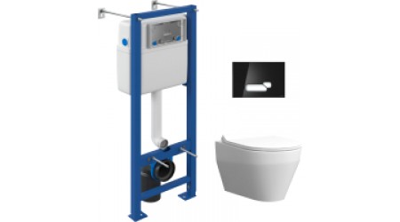 Унитаз подвесной с инсталляцией Керамин Бари R + S-IN-MZ-VECTOR + P-BU-ACT/Blg/Gl (с жестким сиденьем Slim и микролифтом)