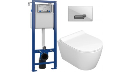 Унитаз подвесной с инсталляцией Керамин Трент R + S-IN-MZ-VECTOR + P-BU-ACT/Whg/Gl