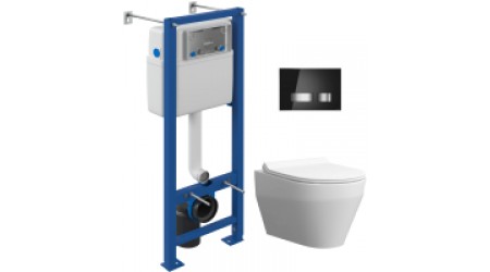 Унитаз подвесной с инсталляцией Керамин Бари R + S-IN-MZ-VECTOR + P-BU-MOV/Blg/Gl (с жестким сиденьем Slim и микролифтом)