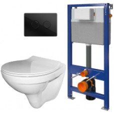 Унитаз подвесной с инсталляцией Керамин Санти R Slim + 52 S97-062 + P-BU-ACN-CIR-PN/Bl/Gl
