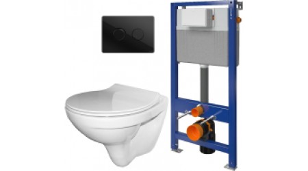 Унитаз подвесной с инсталляцией Керамин Санти R Slim + 52 S97-062 + P-BU-ACN-CIR-PN/Bl/Gl