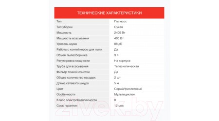 Пылесос StarWind SCV2040 (серый/фиолетовый)