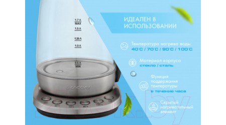 Электрочайник Endever Skyline KR-370G (сталь/стекло)