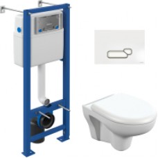 Унитаз подвесной с инсталляцией Cersanit S-MZ-NATURE-COn-DL-w + S-IN-MZ-VECTOR + P-BU-ACT/Wh