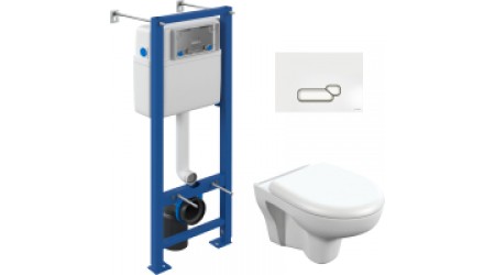 Унитаз подвесной с инсталляцией Cersanit S-MZ-NATURE-COn-DL-w + S-IN-MZ-VECTOR + P-BU-ACT/Wh