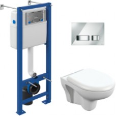 Унитаз подвесной с инсталляцией Cersanit S-MZ-NATURE-COn-DL-w + S-IN-MZ-VECTOR + P-BU-MOV/Cg