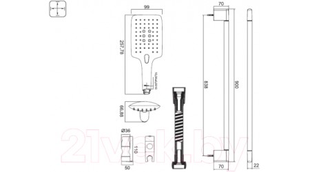 Душевой гарнитур Bravat Square D157CP-1