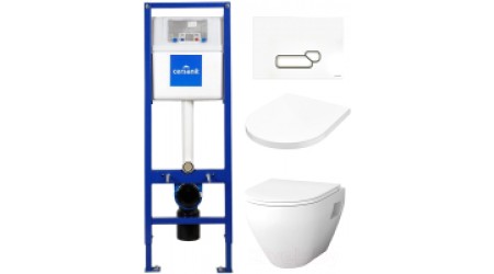 Унитаз подвесной с инсталляцией AM.PM Spirit C701738WH + C707858WH + S-IN-MZ-VECTOR + P-BU-ACT/Wh