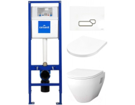 Унитаз подвесной с инсталляцией AM.PM Spirit C701738WH + C707858WH + S-IN-MZ-VECTOR + P-BU-ACT/Wh