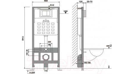 Унитаз подвесной с инсталляцией Roxen StounFix Slim 507197