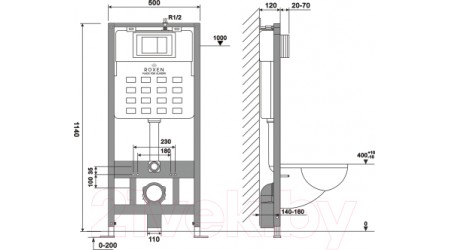 Унитаз подвесной с инсталляцией Roxen StounFix Slim 906342