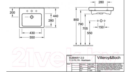 Умывальник Villeroy & Boch Subway 7113-55-01