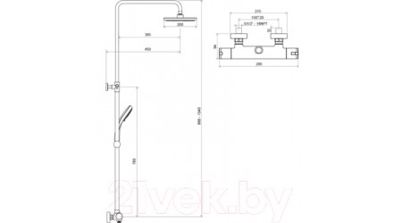 Душевая система Ravak TE 091.00/150 Termo 100 / X070058