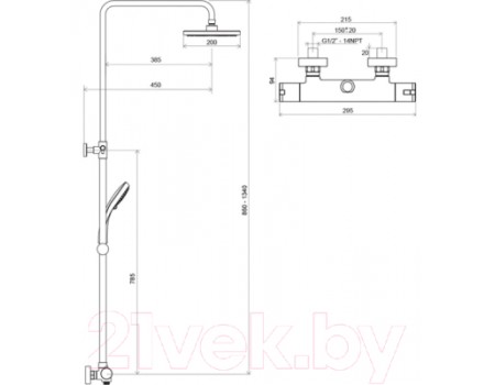 Душевая система Ravak TE 091.00/150 Termo 100 / X070058