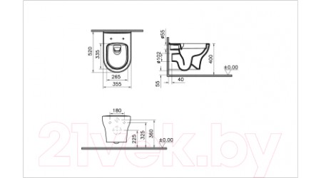 Унитаз подвесной с инсталляцией VitrA Zentrum Round / 9879B003-7200 (с сиденьем и панелью смыва)